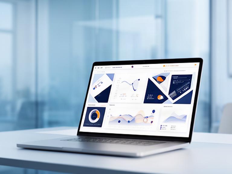 Overzicht van een helder dashboard voor bedrijfsadvies op een laptop in een modern kantoor